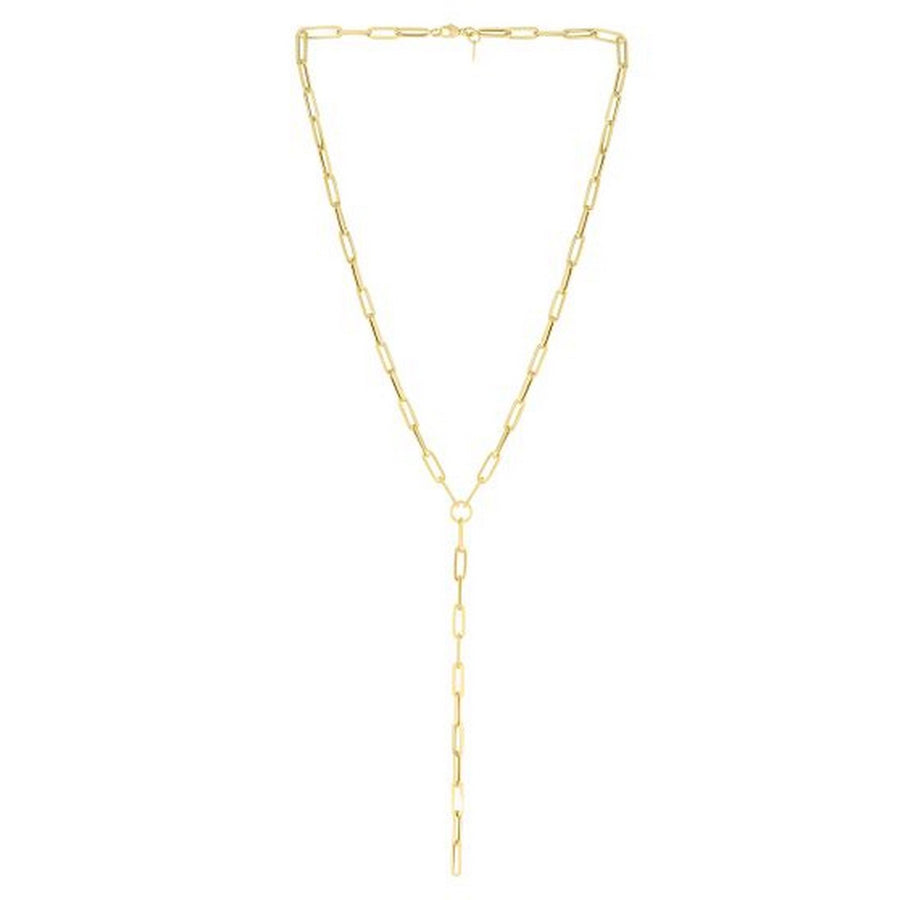 14k Yellow Gold Paperclip Chain Lariat Necklace