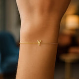 14K Yellow Gold Mini Initial Y Bracelet thumbnail 6