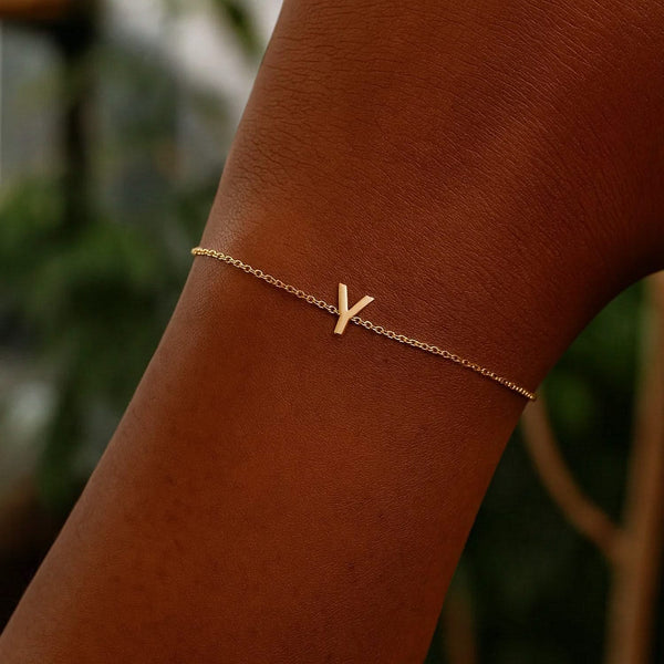 14K Yellow Gold Mini Initial Y Bracelet