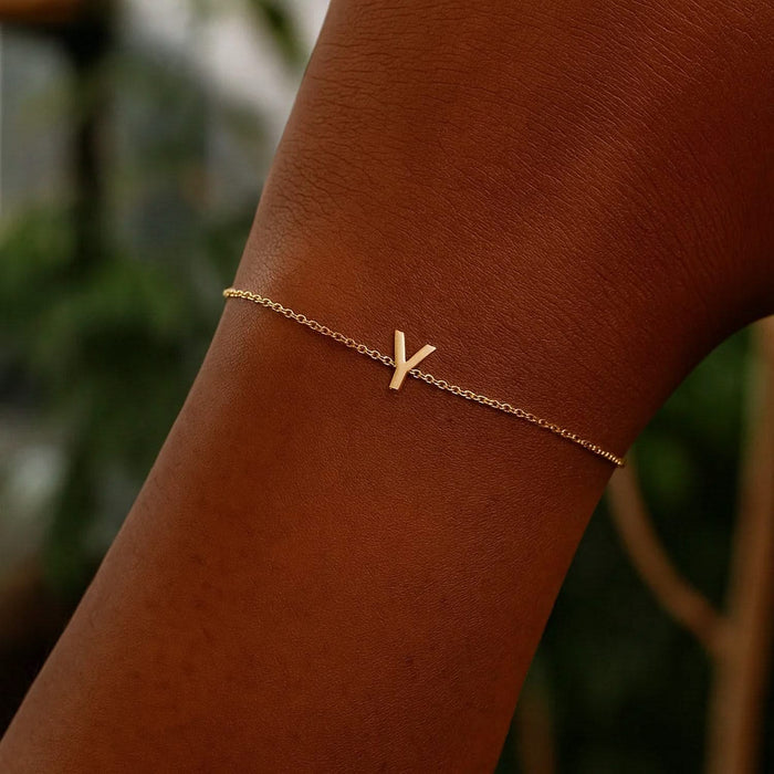 14K Yellow Gold Mini Initial Y Bracelet