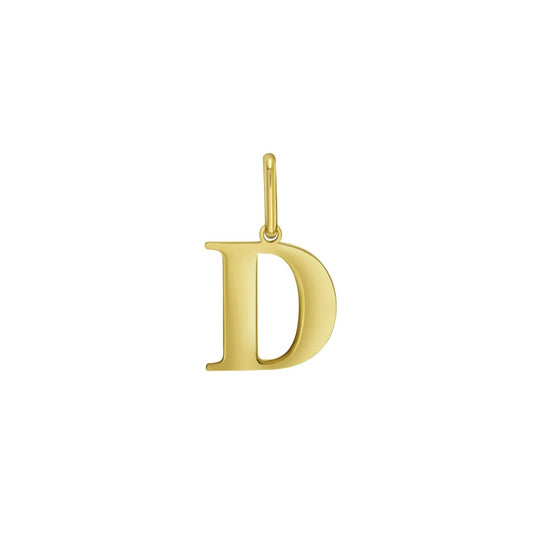14K yellow gold initial D charm pendant with polished single-letter design
