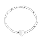 Sterling Silver Rhodium Plated Engravable Heart Paperclip Bracelet (2.10 mm) thumbnail 2