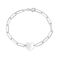 Sterling Silver Rhodium Plated Engravable Heart Paperclip Bracelet (2.10 mm)