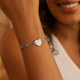 Sterling Silver Rhodium Plated Engravable Heart Paperclip Bracelet (2.10 mm) thumbnail 5