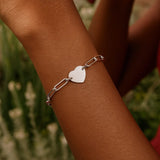 Sterling Silver Rhodium Plated Engravable Heart Paperclip Bracelet (2.10 mm) thumbnail 6