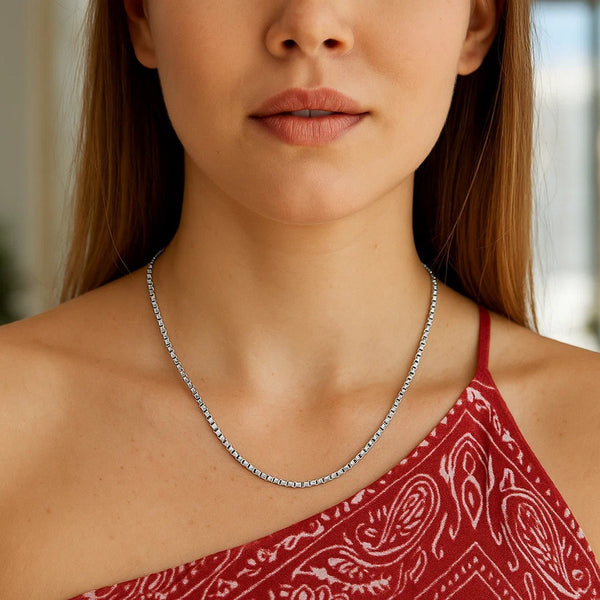 Sterling Silver Rhodium Plated Rockstar Cut Round Box Chain (1.90 mm)