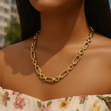 14k Yellow Gold Italian Alternating Paperclip Oval Links Chain Necklace thumbnail 2