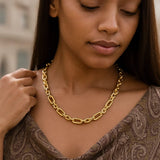 14k Yellow Gold Italian Alternating Paperclip Oval Links Chain Necklace thumbnail 3