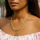 14k Yellow Gold Italian Alternating Paperclip Oval Links Chain Necklace thumbnail 4