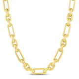 14k Yellow Gold Italian Alternating Paperclip Oval Links Chain Necklace thumbnail 5