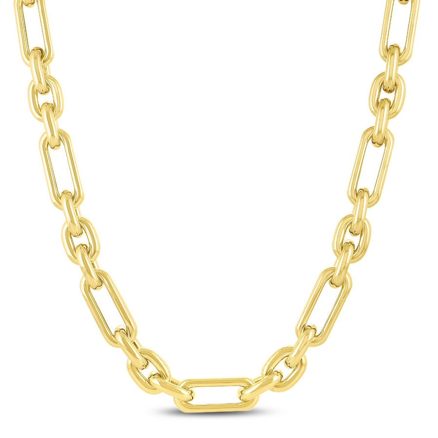 14k Yellow Gold Italian Alternating Paperclip Oval Links Chain Necklace