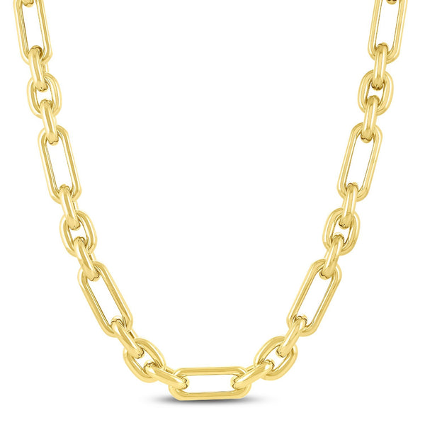 14k Yellow Gold Italian Alternating Paperclip Oval Links Chain Necklace