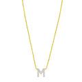 14K yellow gold M initial pendant necklace with a mini diamond accent