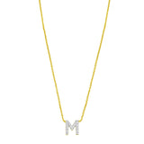 14K Yellow Gold Mini Diamond M Initial Pendant Necklace thumbnail 1
