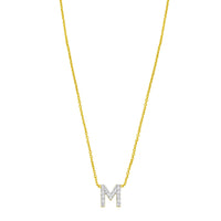 14K Yellow Gold Mini Diamond M Initial Pendant Necklace