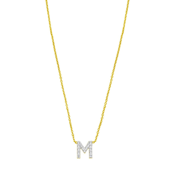 14K Yellow Gold Mini Diamond M Initial Pendant Necklace