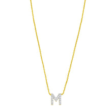 14K Yellow Gold Mini Diamond M Initial Pendant Necklace