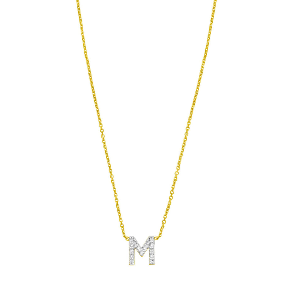 14K Yellow Gold Mini Diamond M Initial Pendant Necklace