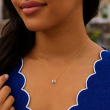 14K Yellow Gold Mini Diamond M Initial Pendant Necklace