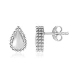 925 sterling silver beaded teardrop ring with textured band thumbnail 1