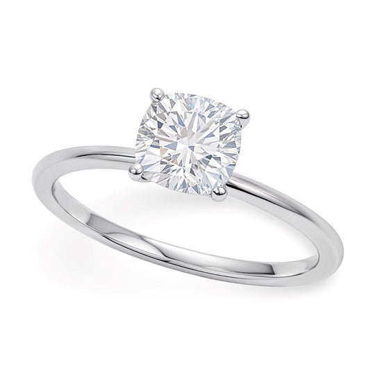 14K white gold ring with 1 cushion diamond stone in solitaire setting