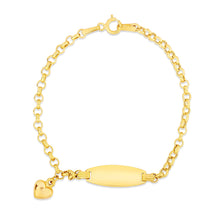 Load image into Gallery viewer, 14k Yellow Gold Heart Accented Childrens Cable Chain ID Bracelet (6.35 mm)