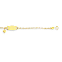 14k Yellow Gold Heart Accented Childrens Cable Chain ID Bracelet (6.35 mm)