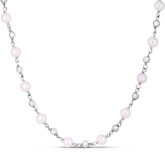 Rhodium plated sterling silver necklace with pear freshwater pearl beads