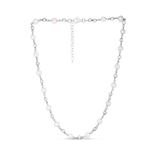Sterling Silver Rhodium Plated Freshwater Pearl Bead Necklace