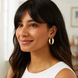 Medium Tube Shaped Hoop Earrings in 14K Yellow Gold thumbnail 3
