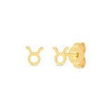 14K Yellow Gold Taurus Stud Earrings thumbnail 1