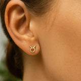 14K Yellow Gold Taurus Stud Earrings thumbnail 3