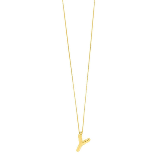 14K yellow gold initial Y pendant with polished tapered arms and rear bail