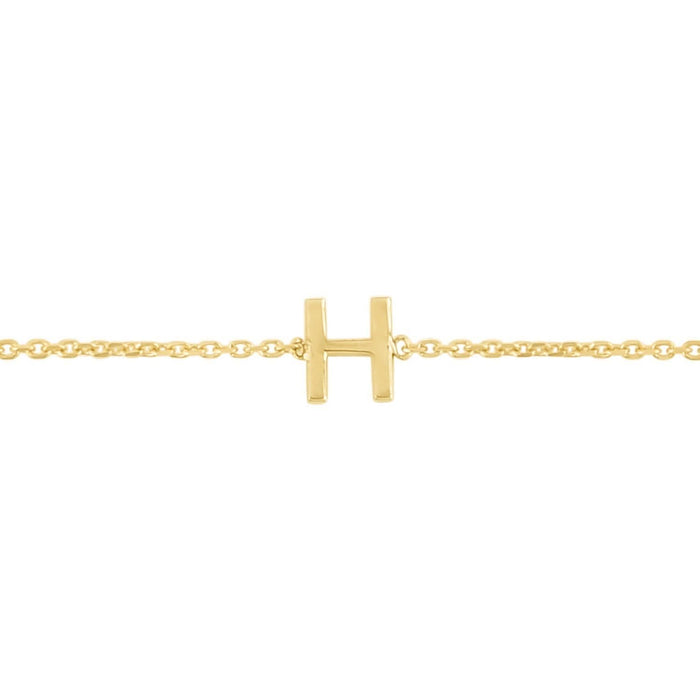 14K Yellow Gold Mini Initial H Bracelet