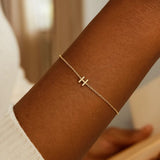 14K Yellow Gold Mini Initial H Bracelet thumbnail 5