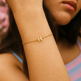 14K Yellow Gold Mini Initial H Bracelet thumbnail 6