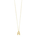 14K yellow gold initial A letter pendant with polished edges and integrated bail