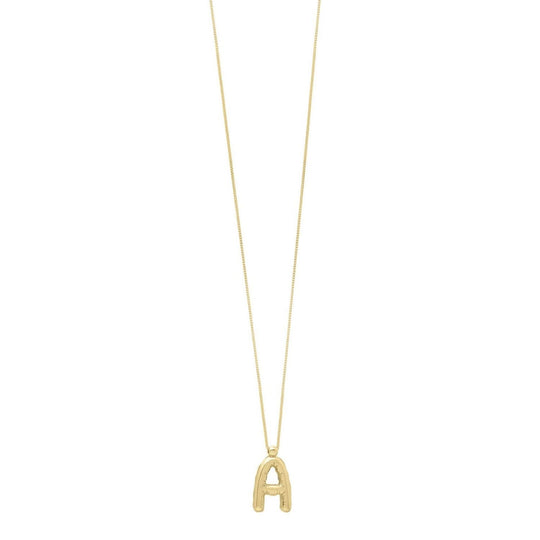 14K yellow gold initial A letter pendant with polished edges and integrated bail