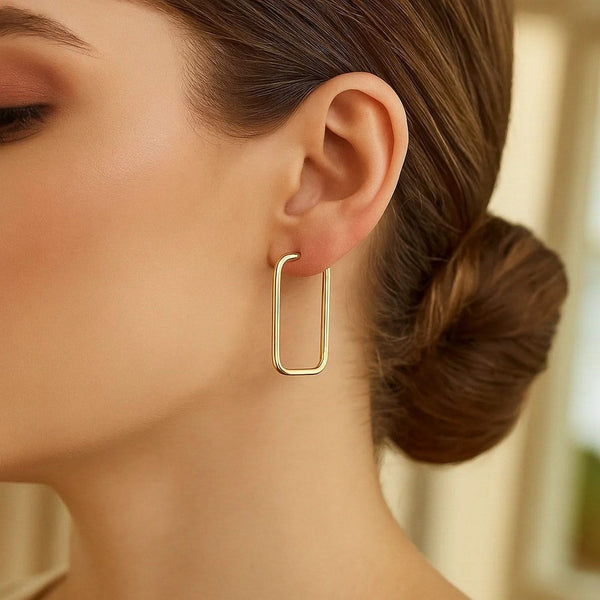 14k Yellow Gold Endless Rectangle Hoops