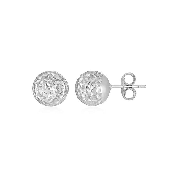 14k White Gold Ball Earrings with Crystal Cut Texture(5mm)
