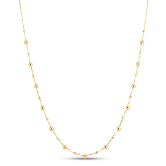 14K yellow gold beaded necklace strand with smooth round gold beads