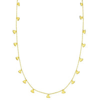 14K Yellow Gold Necklace with Dangling Hearts