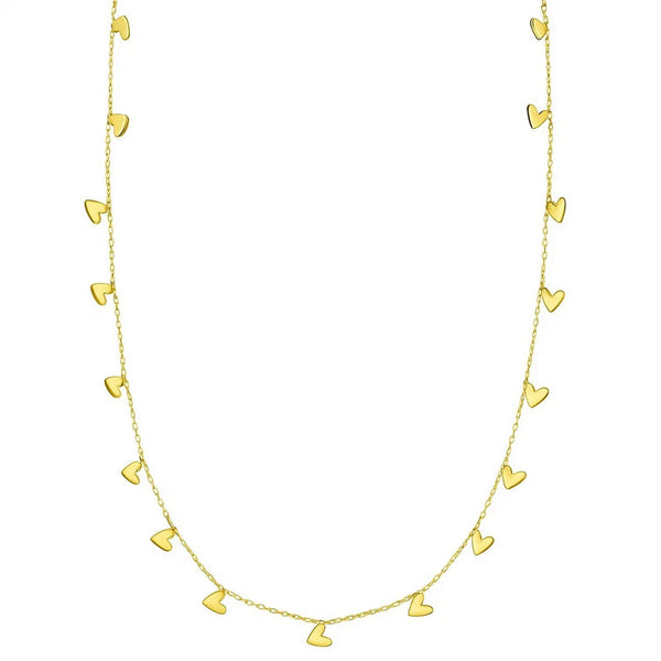 14K Yellow Gold Necklace with Dangling Hearts