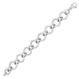 Rhodium plated sterling silver round link necklace with polished chain thumbnail 1