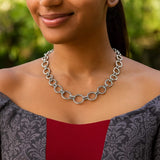 Sterling Silver Rhodium Plated Round Link Necklace thumbnail 5