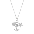 Rhodium plated sterling silver sea life charm necklace on fine chain