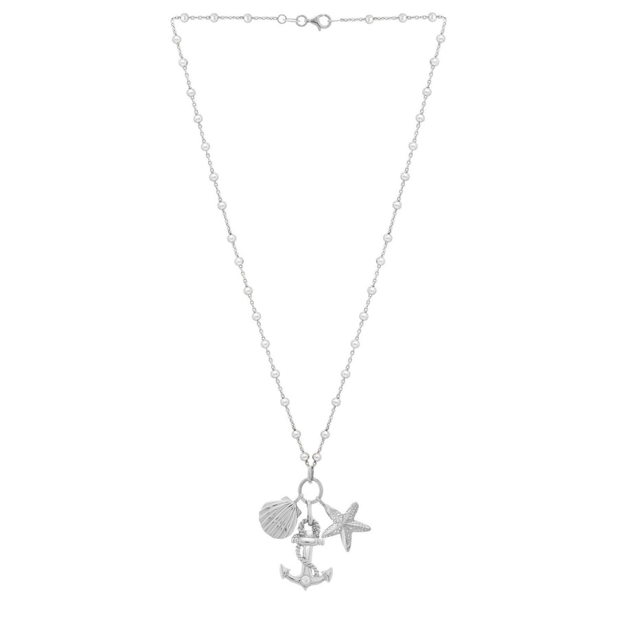 Sterling Silver Rhodium Plated Sea Life Charm Necklace