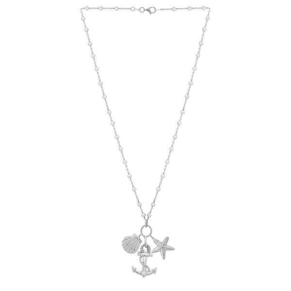 Sterling Silver Rhodium Plated Sea Life Charm Necklace