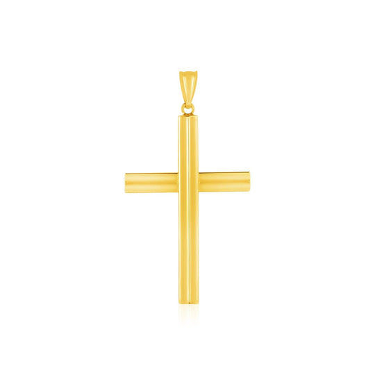 14K yellow gold polished cross pendant with no stones