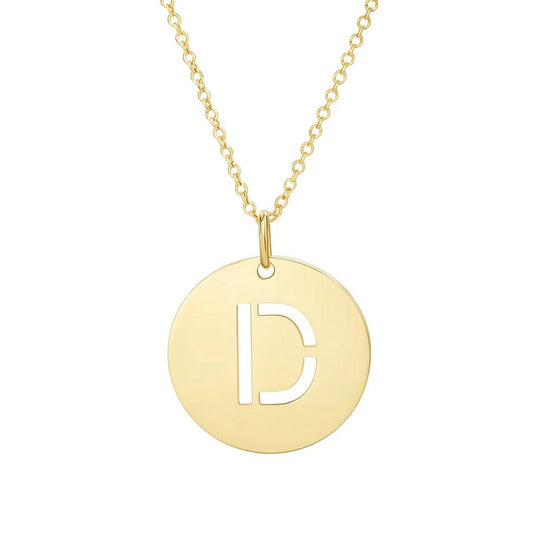 14K Yellow Gold Disc Initial D Pendant